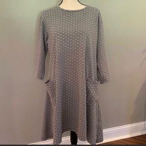 Cut Loose gray and white lagenlook polka dot dress